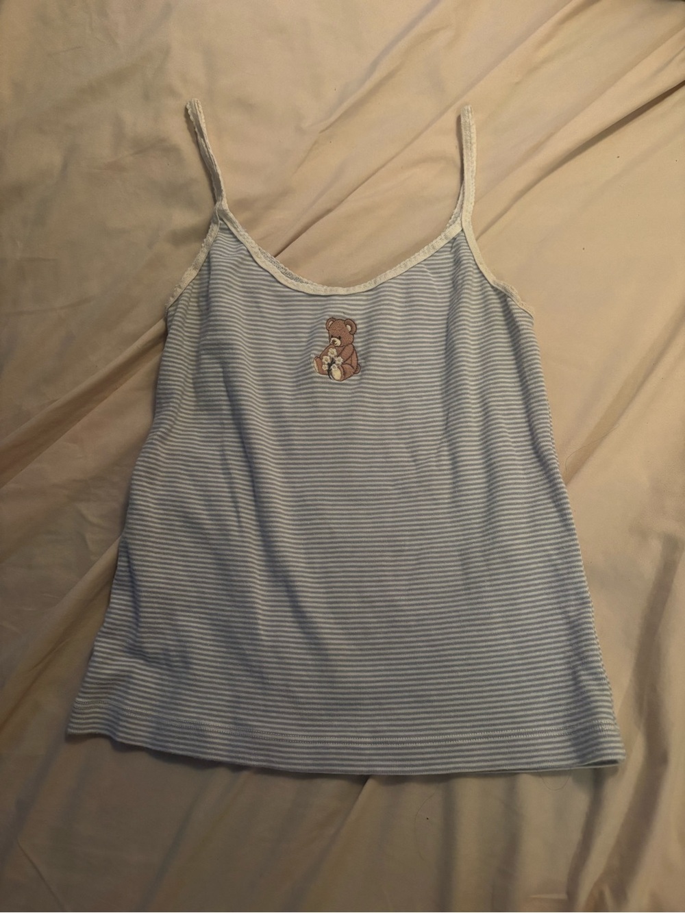 Brandy Melville Light Blue & White Striped Teddy Bear Cami (100% COTTON)